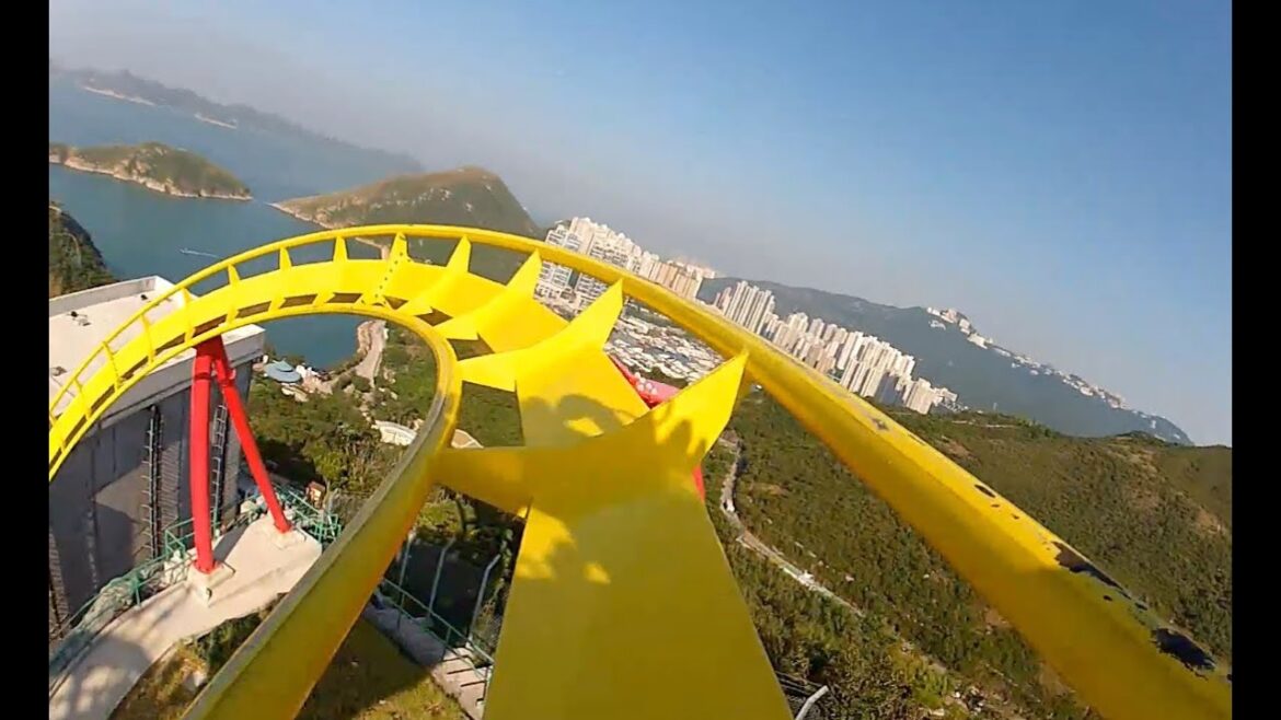 Hair Raiser Roller Coaster POV Ocean Park Hong Kong B&M Floorless On-Ride Hair Raiser Roller Coaster POV Ocean Park Hong Kong B&M Floorless On-Ride