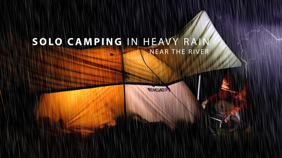 SOLO CAMPING IN HEAVY RAIN • [4K] | relaxing with sounds of rain | tent shelter | ASMR •