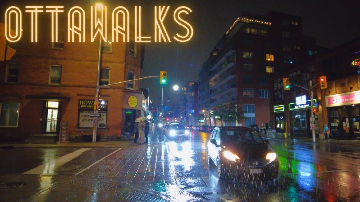 Bank Street rain walk in Centretown and Downtown Ottawa - Ottawa Walking Tour Night Walk 2022