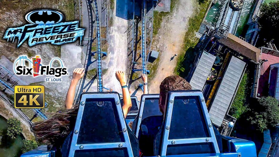 2022 Mr Freeze Reverse Blast Roller Coaster On Ride Back Seat 4K POV Six Flags St Louis