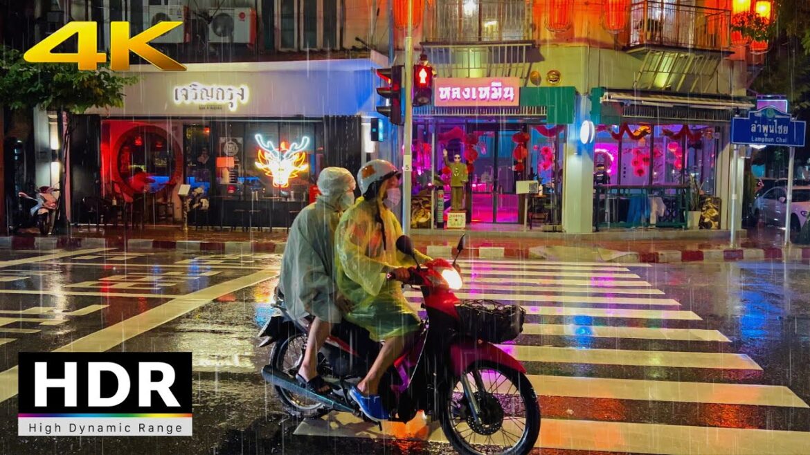4K HDR 60fps - Night Walking Tour in Rainy Season | Bangkok, Thailand 2022 #ASMR
