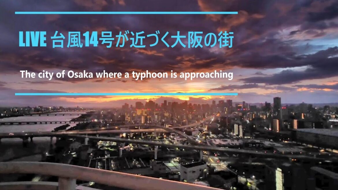 LIVE【大型の　#台風14号  が近づく、大阪の街の様子】ライブカメラ　#大阪 　#梅田のビル群 ＆ #淀川 　#暴風雨　2022/9/19