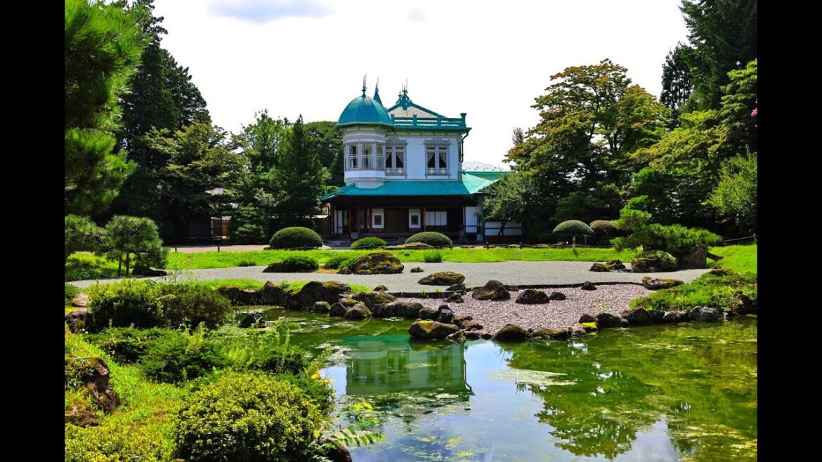 8K HDR 青森 盛美園(名勝) アニメのモデルになった建物の非公開二階から大石武学流の美しい庭園を望む Aomori,Seibien(Scenic Beauty)