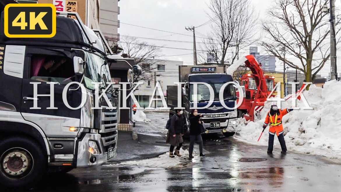 【4K 冬の終盤除雪】ショベル ローダ ロータリ全稼働 , HOKKAIDO Sapporo snow removal