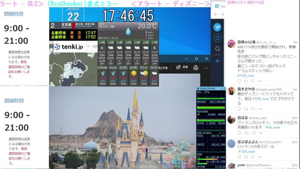 【 ディズニーライブカメラ  DisneyLiveCam 】 ディズニー・ライト・ザ・ナイト ライナイ 花火 舞浜 浦安 天気 地震 鉄道 飛行機 現地情報 ディズニーランド ディズニーシー