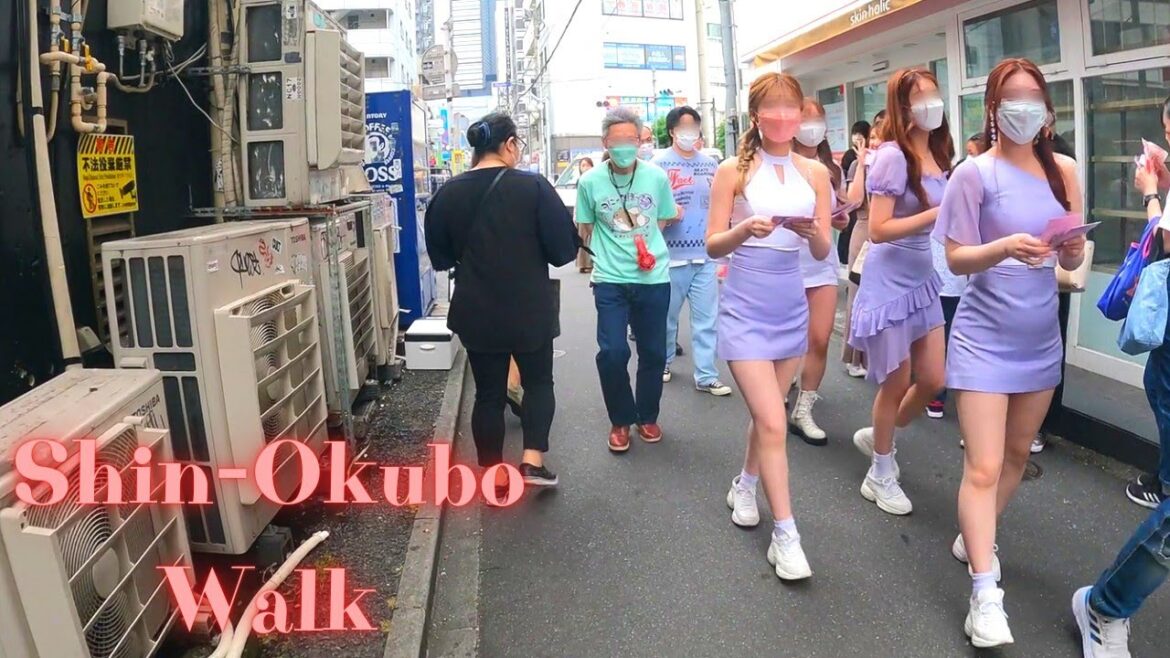 Shin-Okubo Tokyo in Japan walking tour.【4K ASMR】6.2022