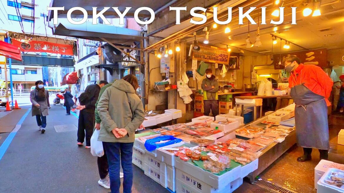 4K Japan Walk - Tsukiji Market (Fish Market) in Japan Tokyo