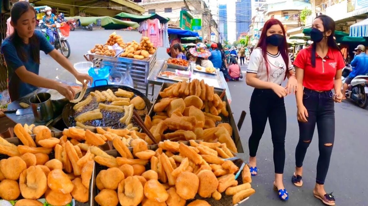 Cambodian street food, Delicious Donut, Fried Cake, Snacks & More in Phnom Penh city