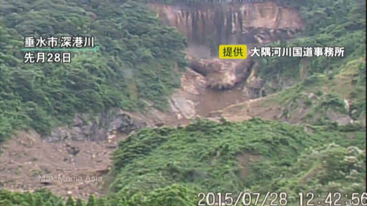 Japan Short Clip of landslide in  Tarumizu Kagoshima
