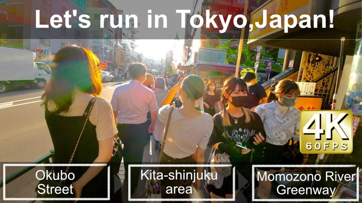 4K 60fps // Let's run in Tokyo,Japan!  Okubo Street→Kita-Shinjuku area→Momozono River  Greenway