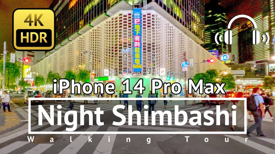 [ iPhone 14 Pro Max 24fps Ultra Wide ] Night Shimbashi Walking Tour - Tokyo Japan [4K/HDR/Binaural]