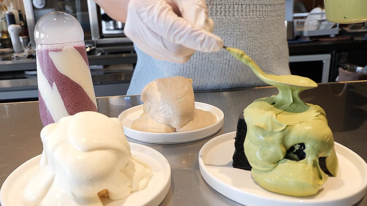 부산에서 핫한 생크림 조각 케익, 녹차크림 케익 / fresh cream cake, green tea cream cake - korean street food