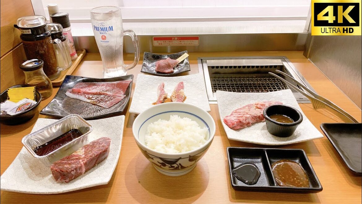 レールで運ばれる肉🍖1人用の席で焼肉を食べた【日本食】