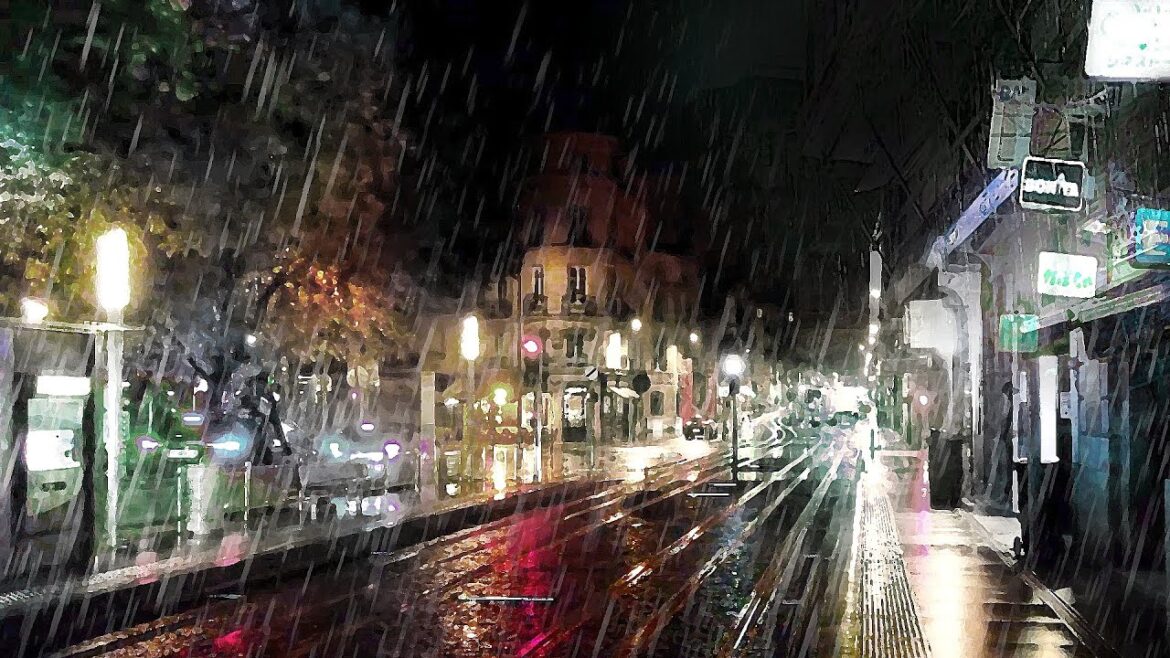 [Noiseless] Walking in the autumn Night Rain Walk in Bordeaux 4k | ASMR Rain sounds for sleeping