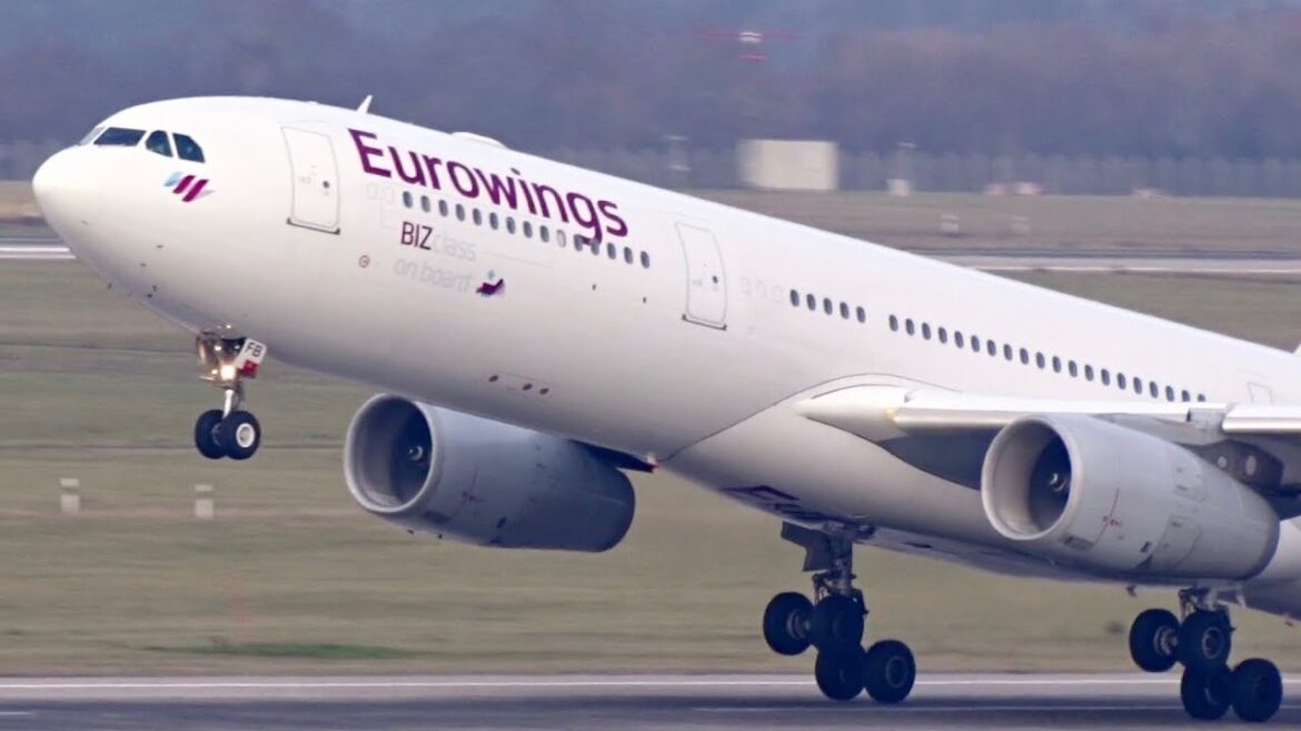EUROWINGS escaping from COLD WINTER - Airbus A330 and A340 at Düsseldorf Airport