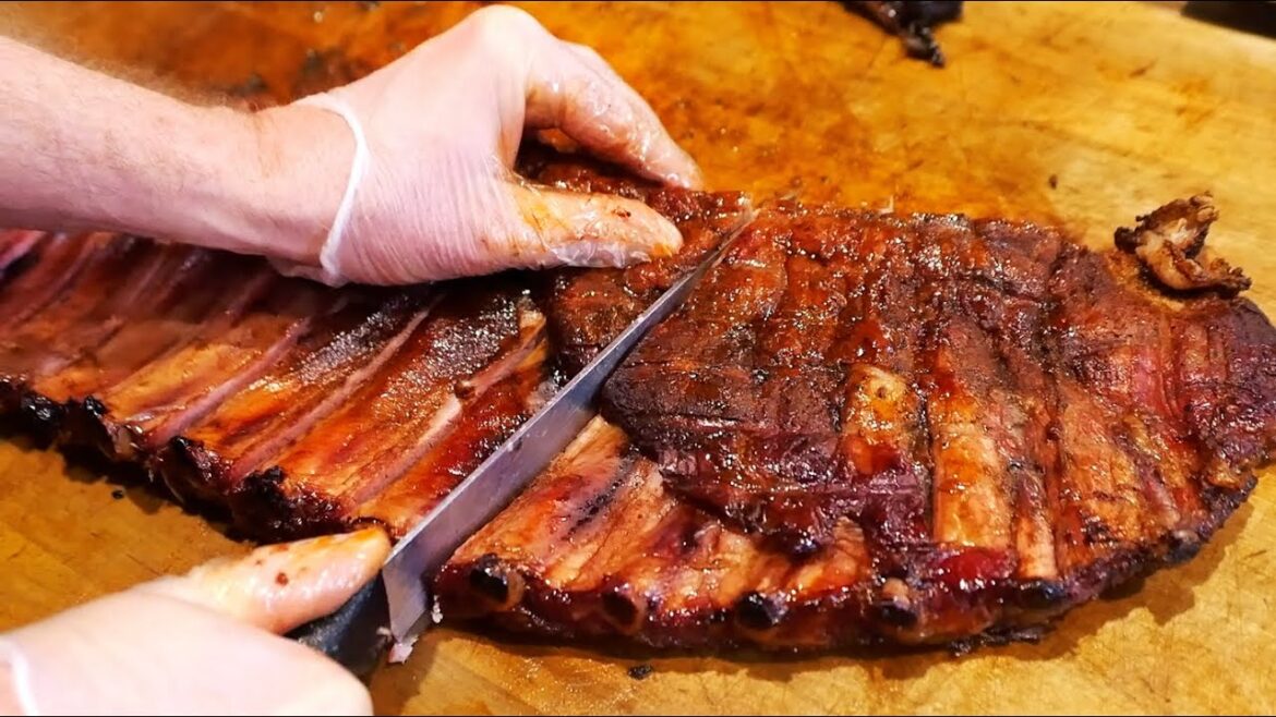 American Food - FULL RACK RIBS + BEEF BRISKET BBQ Hudson Smokehouse NYC