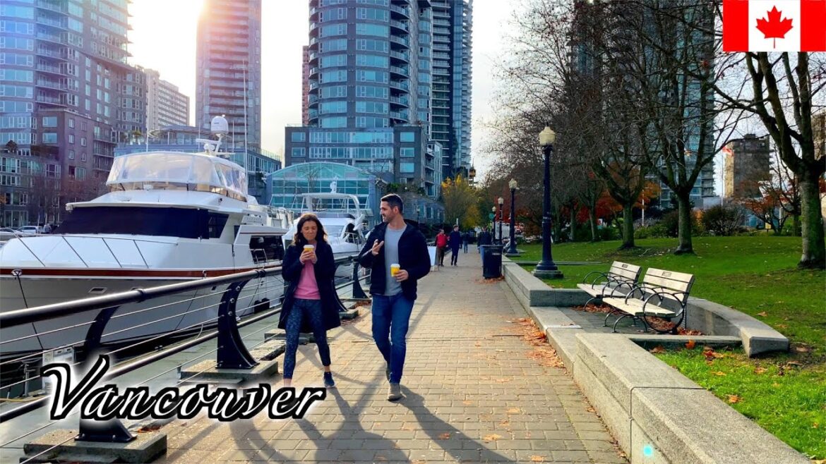 🇨🇦Vancouver Autumn Walk - Coal Harbour District | Seawall Water Walk - 【4K 60fps】