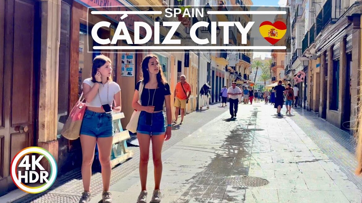 Cádiz Spain Andalucia in July 2022, Walking from Fish Market to Center 4K-HDR