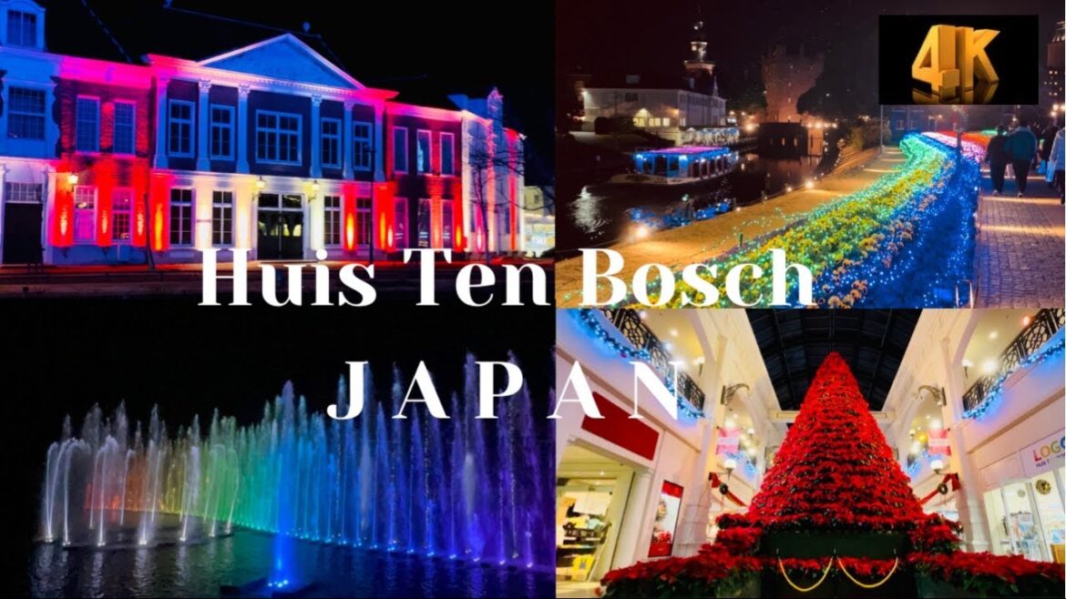 [4K HDR] Christmas Walk in Huis Ten Bosch Nagasaki Japan | Fountain Show_Poinsettia Christmas Tree