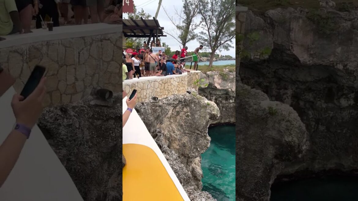 Scared Man Jumps of Cliff ∙ Ricks Cafe Jamaica | TRAVEL VLOG #shorts