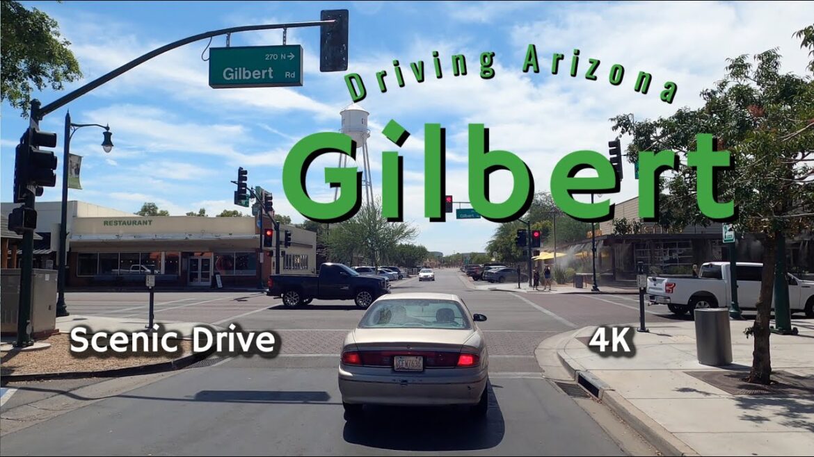 Driving in Arizona 4K - Lets Drive Gilbert Downtown Shopping Neighborhood Tour