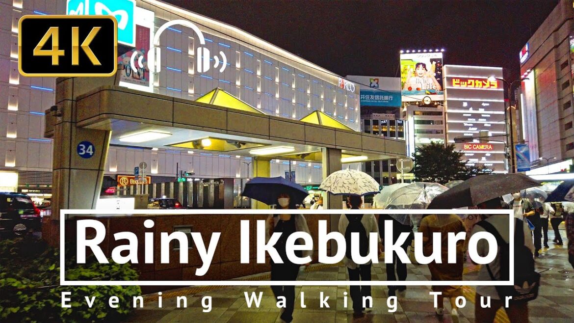 Rainy Ikebukuro Evening Walking Tour - Tokyo Japan [4K/Binaural/ASMR]