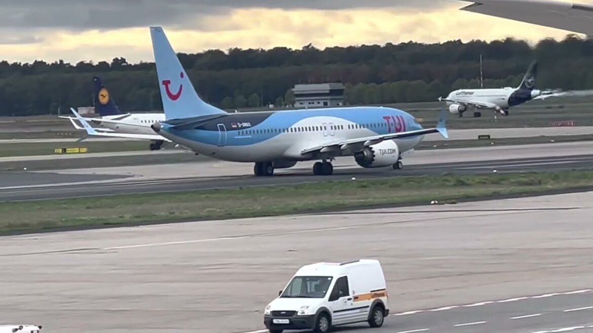 10 Planes take off  in almost 8 minutes non stop at Frankfurt Airport