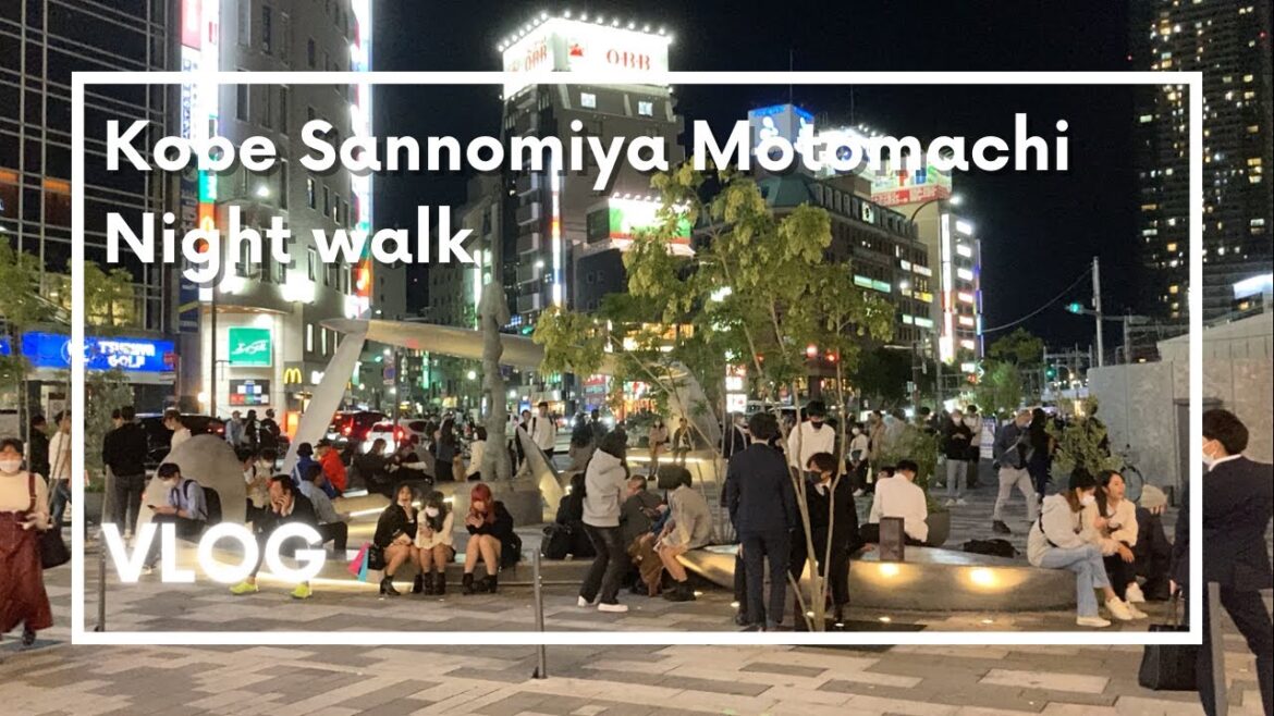 Night walk in Sannomiya Motomachi Kobe, travel vlog day in my life in Japan