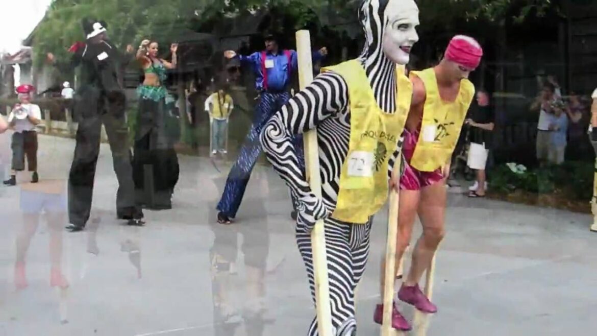 Stilt walking record attempt by Cirque du Soleil at Downtown Disney