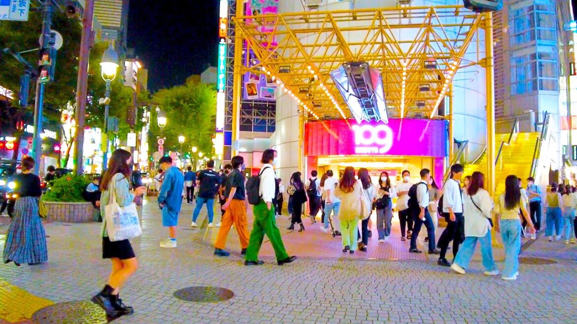 Shibuya in Tokyo. Enjoy the neon city at night♪💖🐶4K ASMR non-stop 1 hour 04 minutes