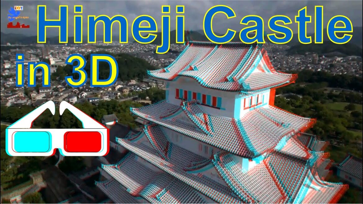 Himeji, a hilltop Japanese castle complex  in 3D video "by angel's eyes - iXYt" red-cyan anaglyph