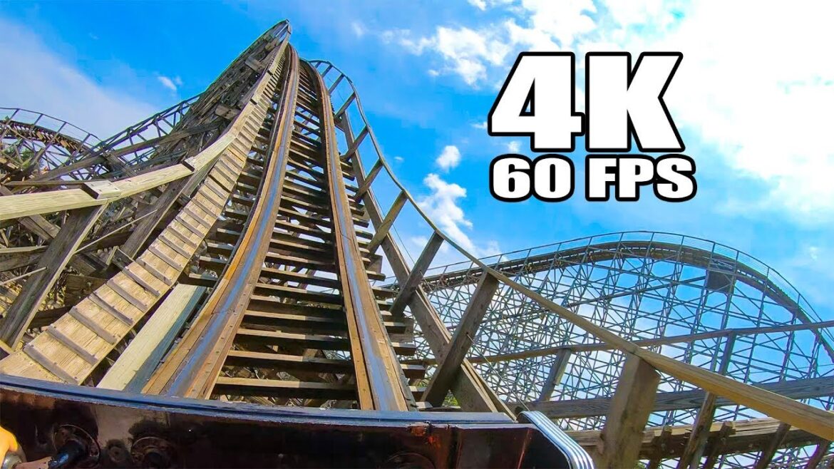 Riding Roar! Wooden Roller Coaster Front Seat 4K POV! Six Flags America