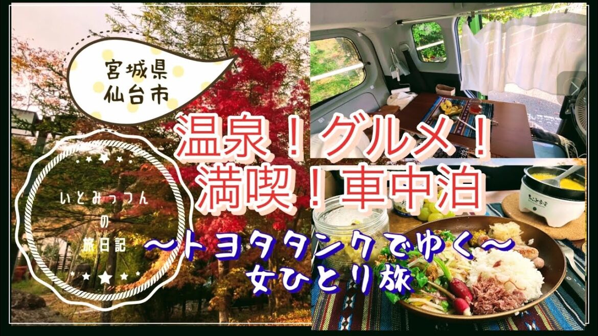 [宮城県仙台市][車中泊]温泉ざんまい！グルメ！車中飯！満喫の車中泊！DIY無しトヨタタンクでゆく50代主婦の車中泊旅！#アラフィフ #車中泊