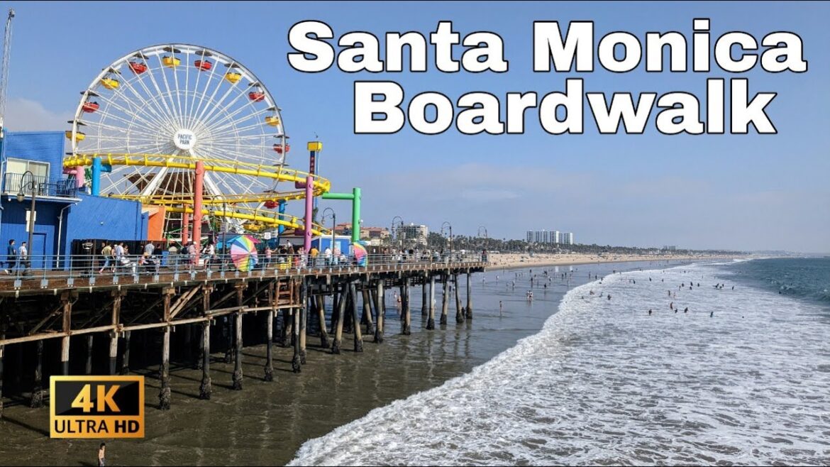 Santa Monica Boardwalk and Beach 2022 Walk Tour, Los Angeles, California, USA - 4K 60fps
