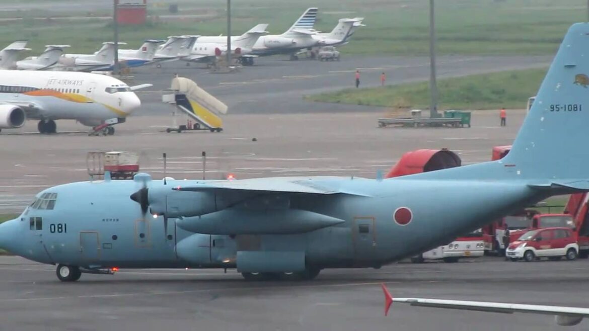 A Japan - Air Self Defence Force (JASDF) Lockheed C-130H Hercules Taxiing at Delhi Airport
