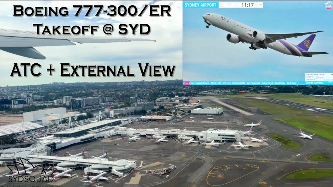 Thai Airways Boeing 777-300/ER Takeoff @ Sydney Airport + External View & ATC! Wing View HS-TKR Thai Airways Boeing 777-300/ER Takeoff @ Sydney Airport + External View & ATC! Wing View HS-TKR