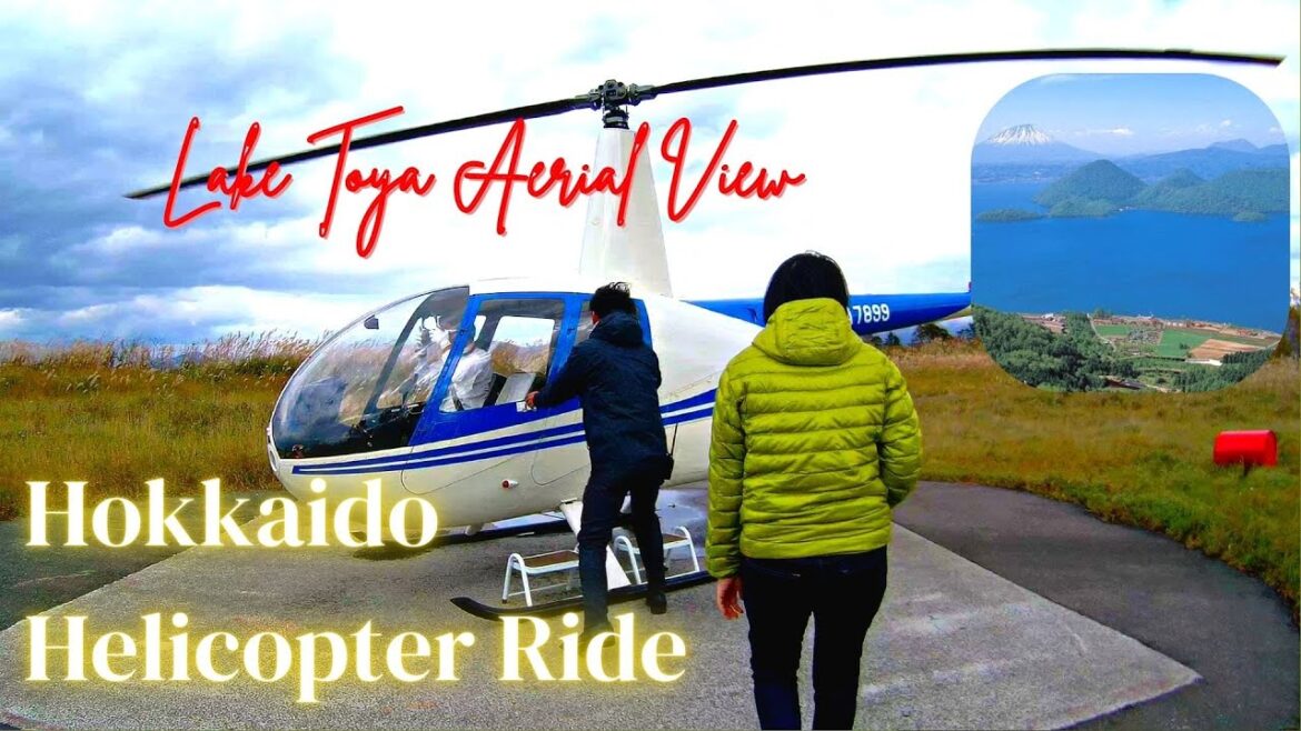 Aerial Helicopter Ride Over Scenic Volcanic Lake Toya 洞爺湖 Shikotsu-Toya National Park Hokkaido Japan Aerial Helicopter Ride Over Scenic Volcanic Lake Toya 洞爺湖 Shikotsu-Toya National Park Hokkaido Japan