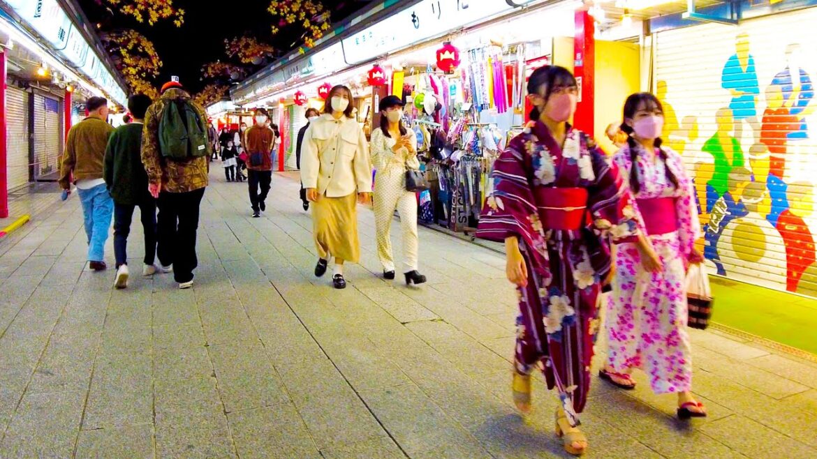 Asakusa in Tokyo is a beautiful night town ♪💖🐶4K ASMR non-stop 1 hour 02 minutes