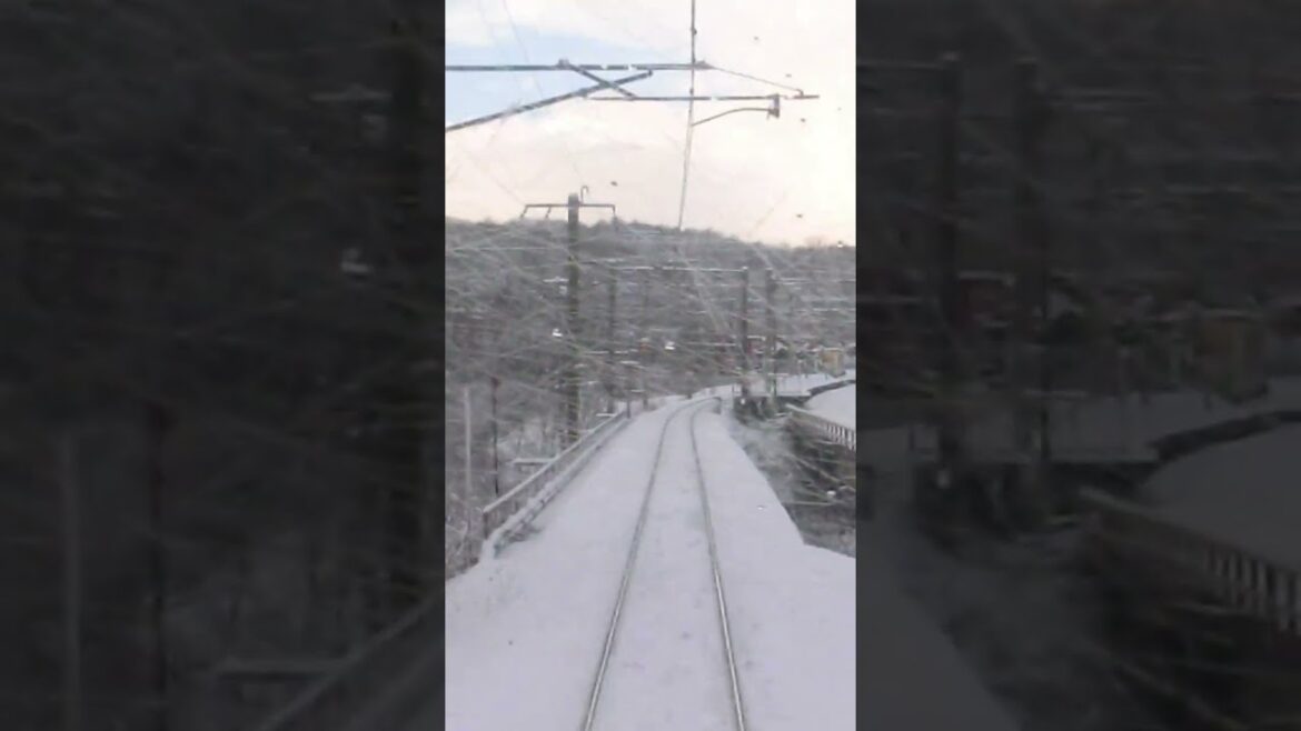 El tren local pasa por el paisaje nevado: Japón #shorts