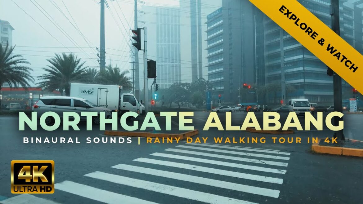 Northgate Alabang walking tour 4K | Relaxing walk with rain thunderstorm | Rainy weather Manila ASMR