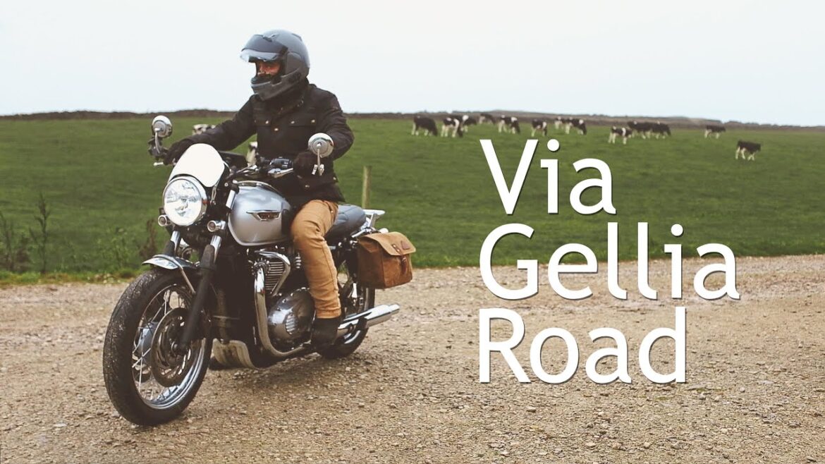 A Triumph Bonneville T120 Motorcycle, Via Gellia Road and a wet Autumn day.