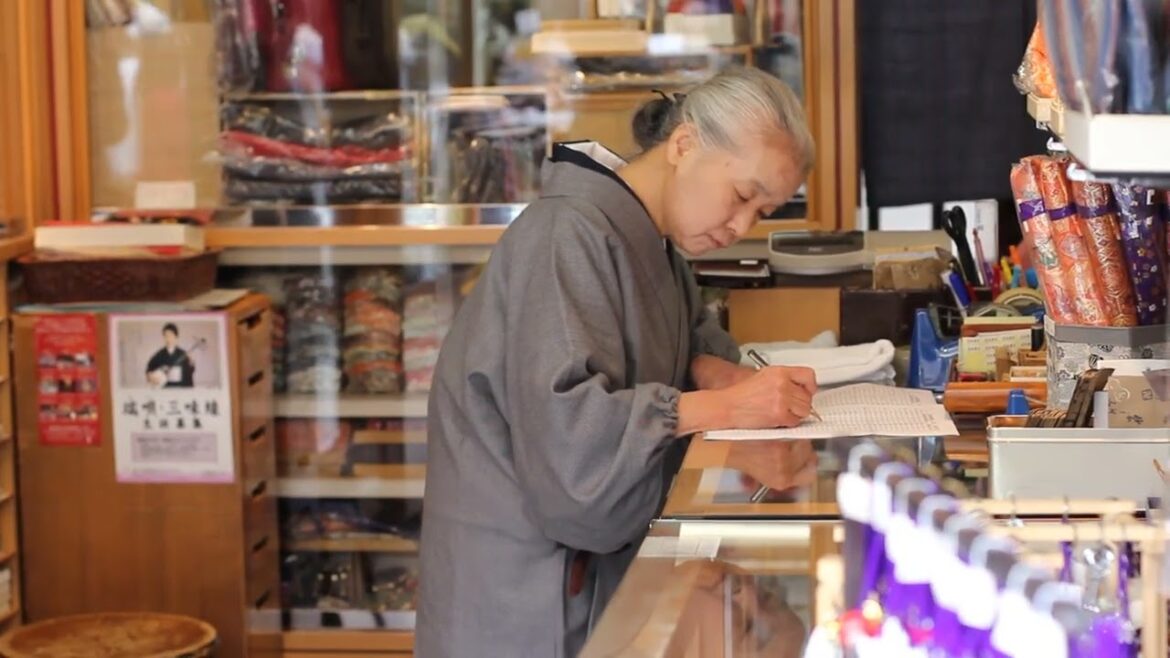 Lady Working in Village Shop in Japan