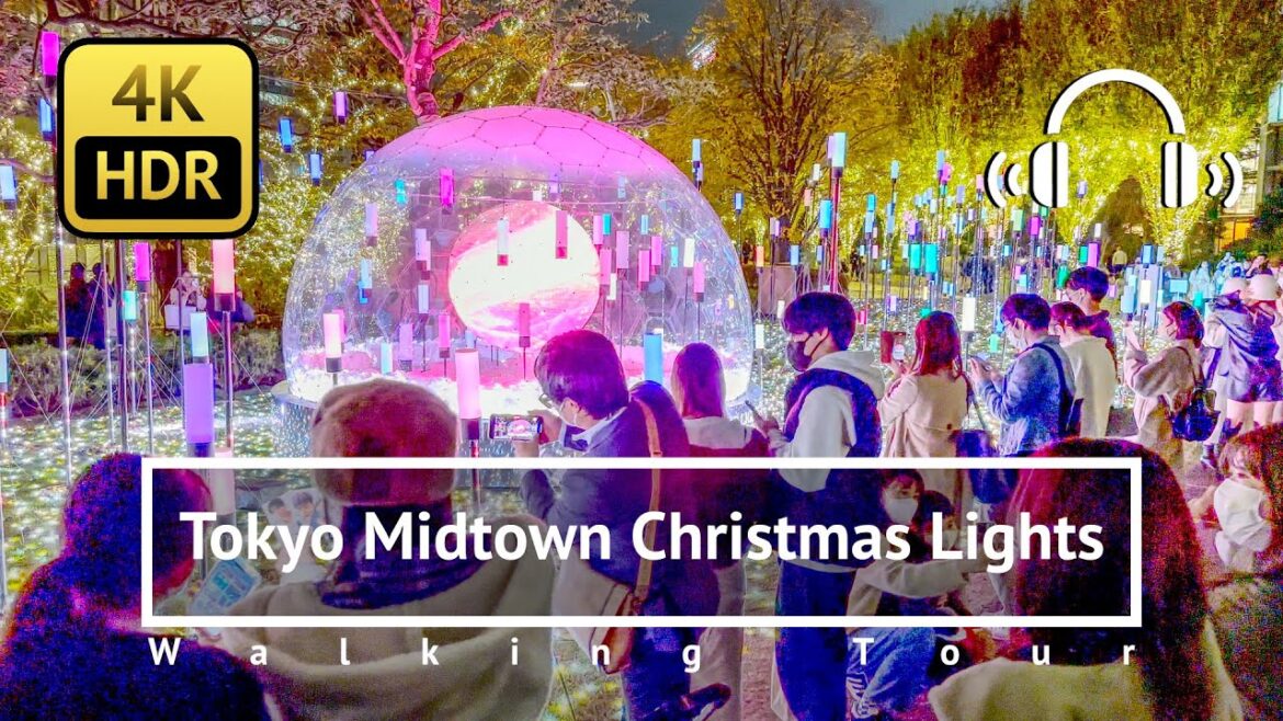 Tokyo Midtown Christmas Lights Walking Tour - Tokyo Japan [4K/HDR/Binaural]