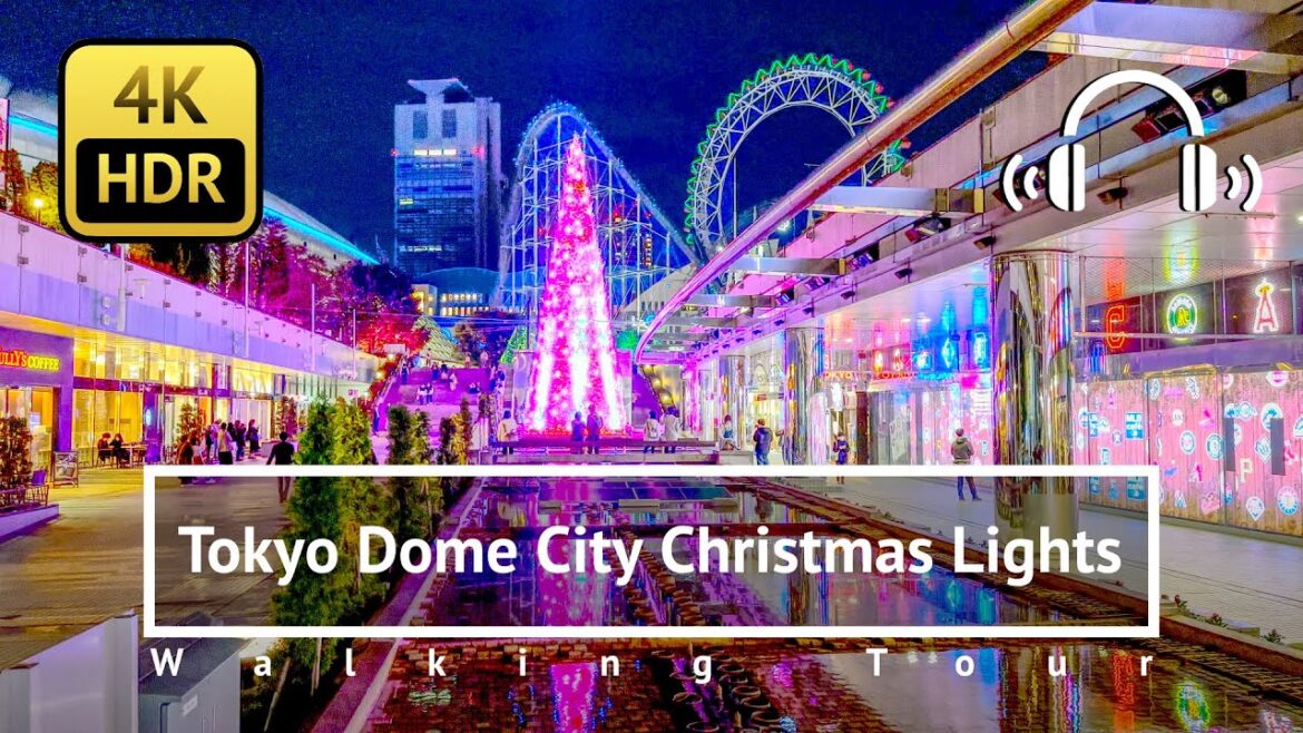 Tokyo Dome City Christmas Lights Walking Tour - Tokyo Japan [4K/HDR/Binaural]
