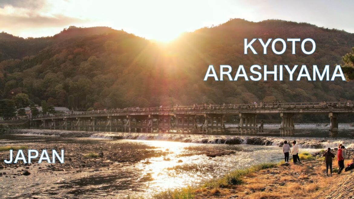 【JAPAN TRAVEL：KYOTO】ARASHIYAMA　TOGETSUKYO BRIDGE　Beautiful sunset with wooden bridge　Kyoto walking