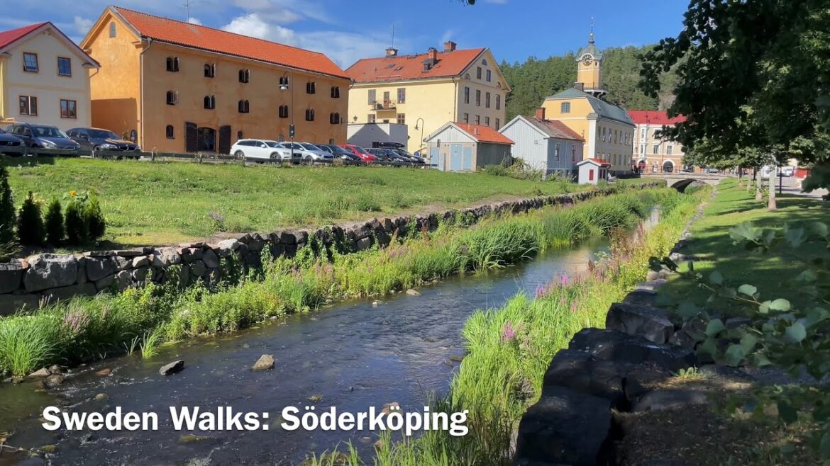 Sweden walks: Söderköping. Charming small town by Göta kanal, bursting with summer life. 4K walk.