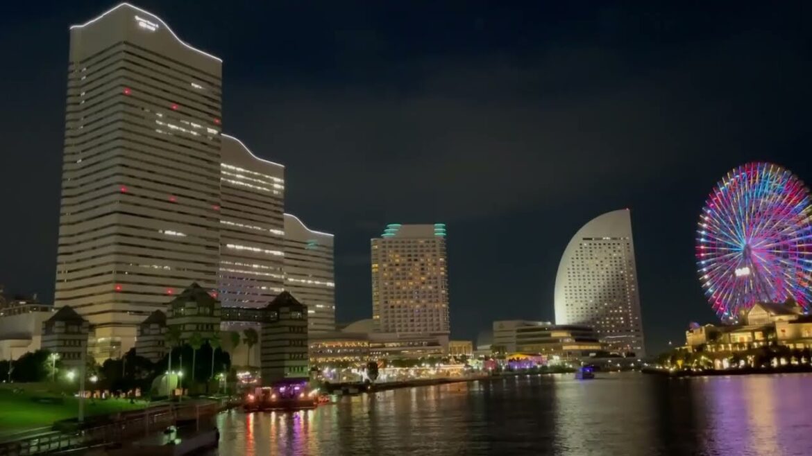 Minato Mirai. Night view of Minatomirai in Yokohama Japan. Yokohama at night.
