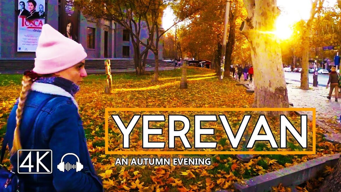 YEREVAN Walking Tour, An Autumn Evening with a Beautiful Sunset, November 27, 2022, 4K 60fps