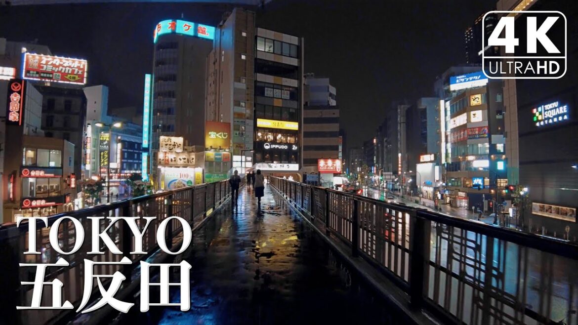 【4K】Gotanda on a rainy night（Binaural Tokyo Sounds）