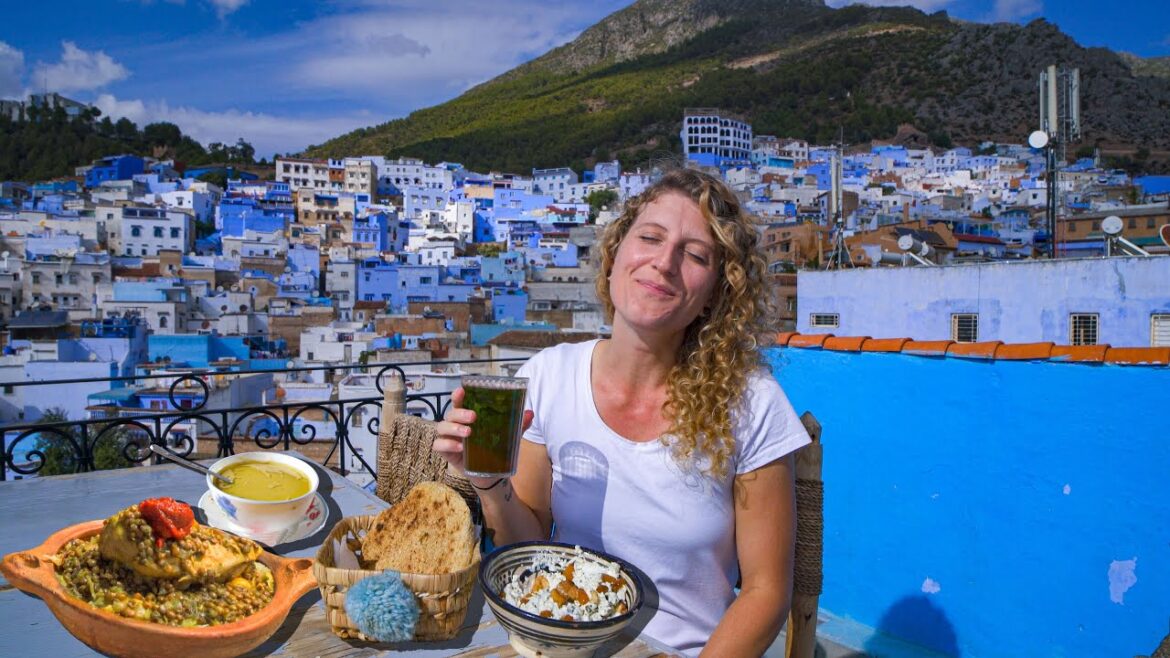BEAUTIFUL Moroccan Street Food Tour - TRADITIONAL CHICKEN RFISSA + BLUE CITY OF CHEFCHAOUEN, MOROCCO